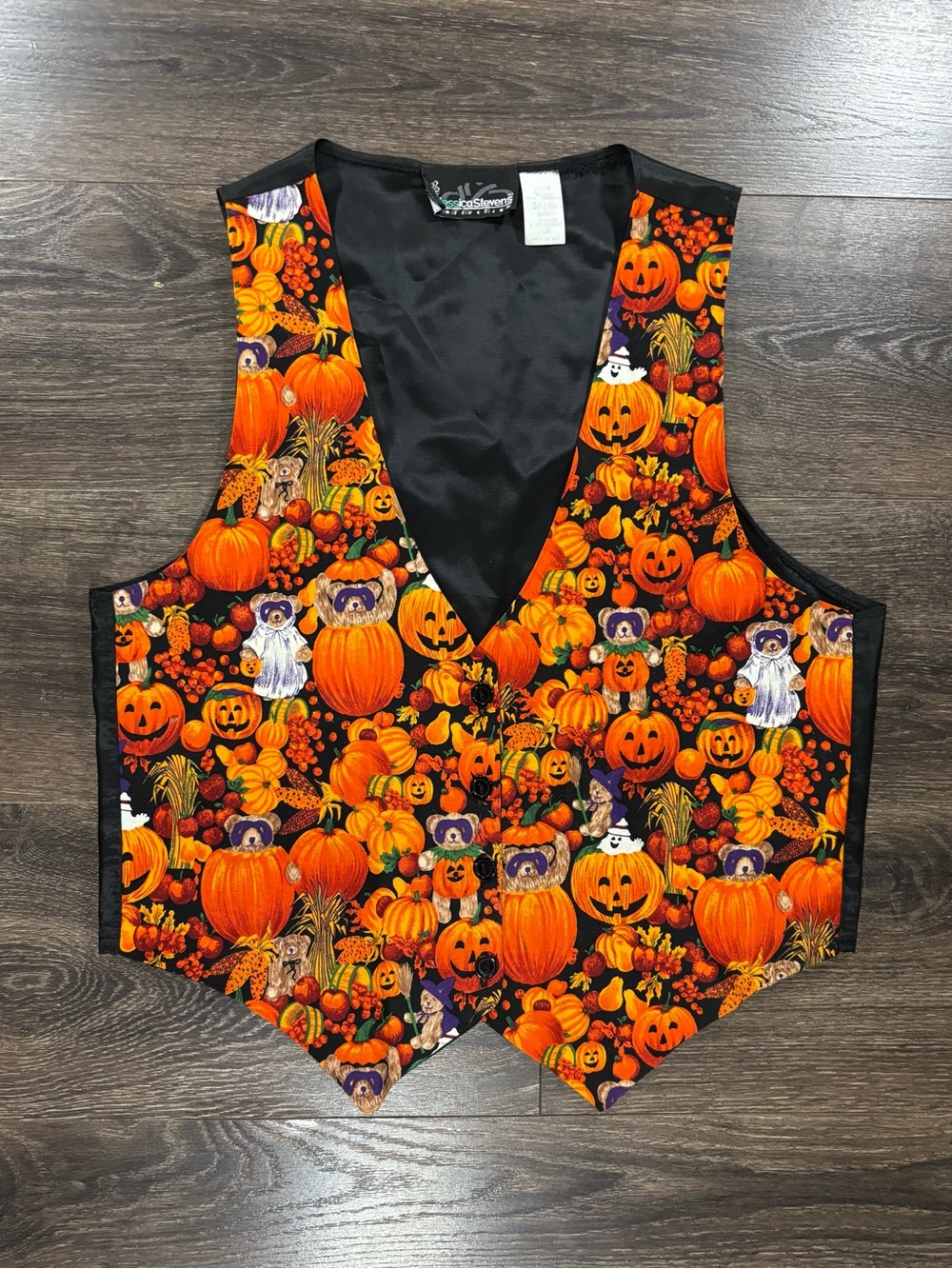 Vintage Halloween Pumpkin Print Vest - Orange & Black